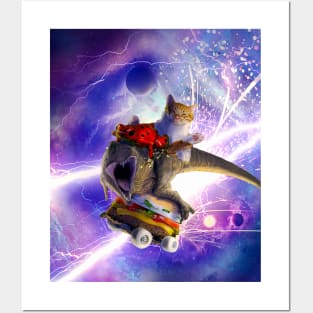 Cat Frog Dinosaur With Hamburger Skateboard Posters and Art